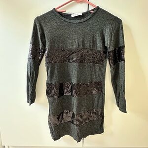 Pinc Premium Girls Gray Dress with Black Sequin Stripes Size L